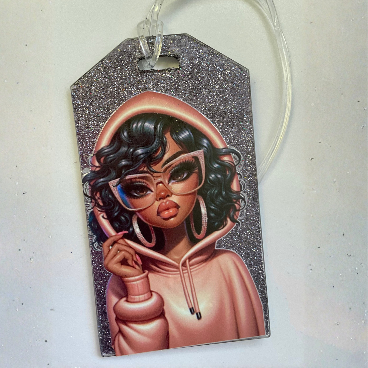 Bold in Blush – Pink Hoodie Glitter Luggage Tag