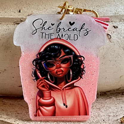 She Breaks the Mold – Resin Glitter Keychain