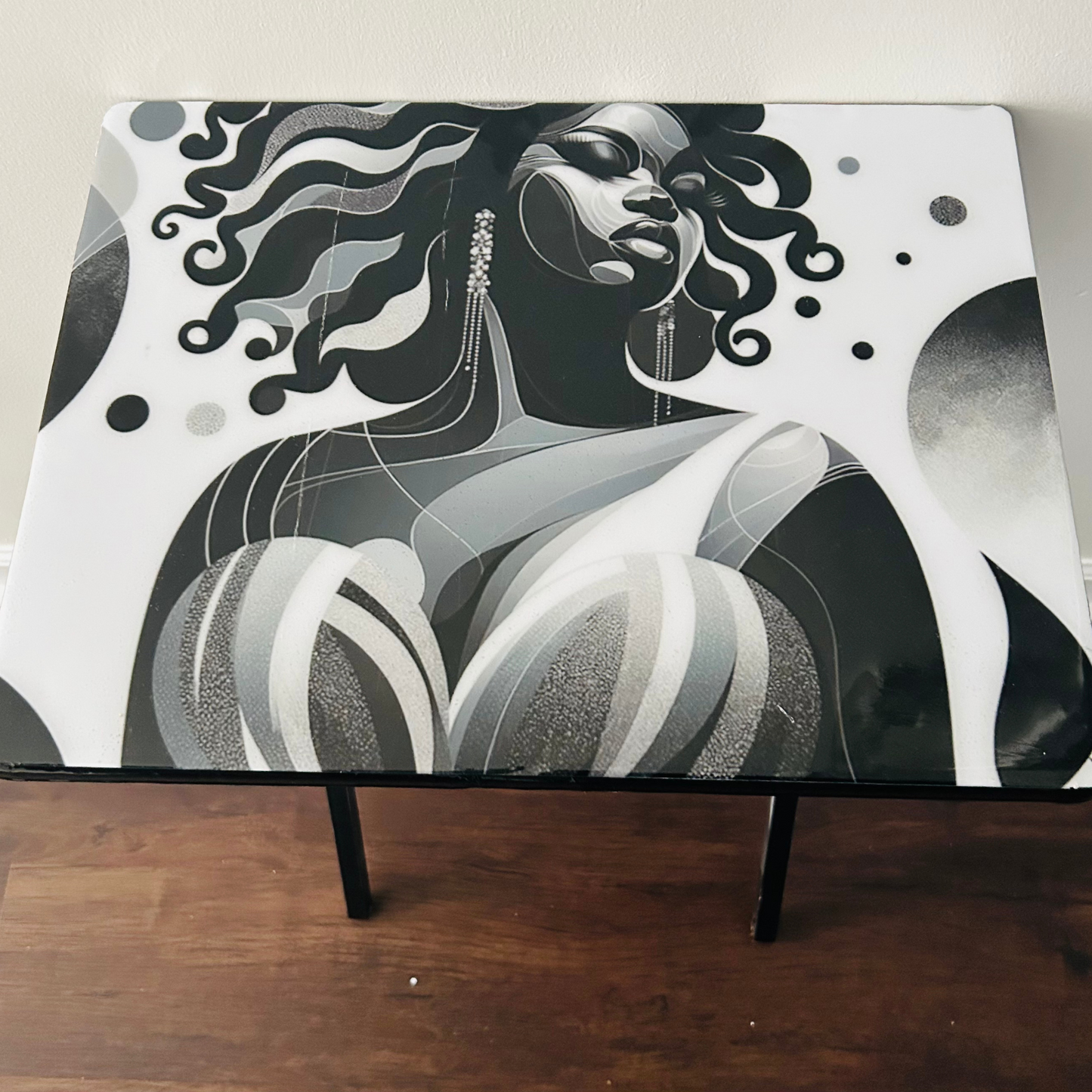 Black and White Goddess Tray Table-Epoxy Covered