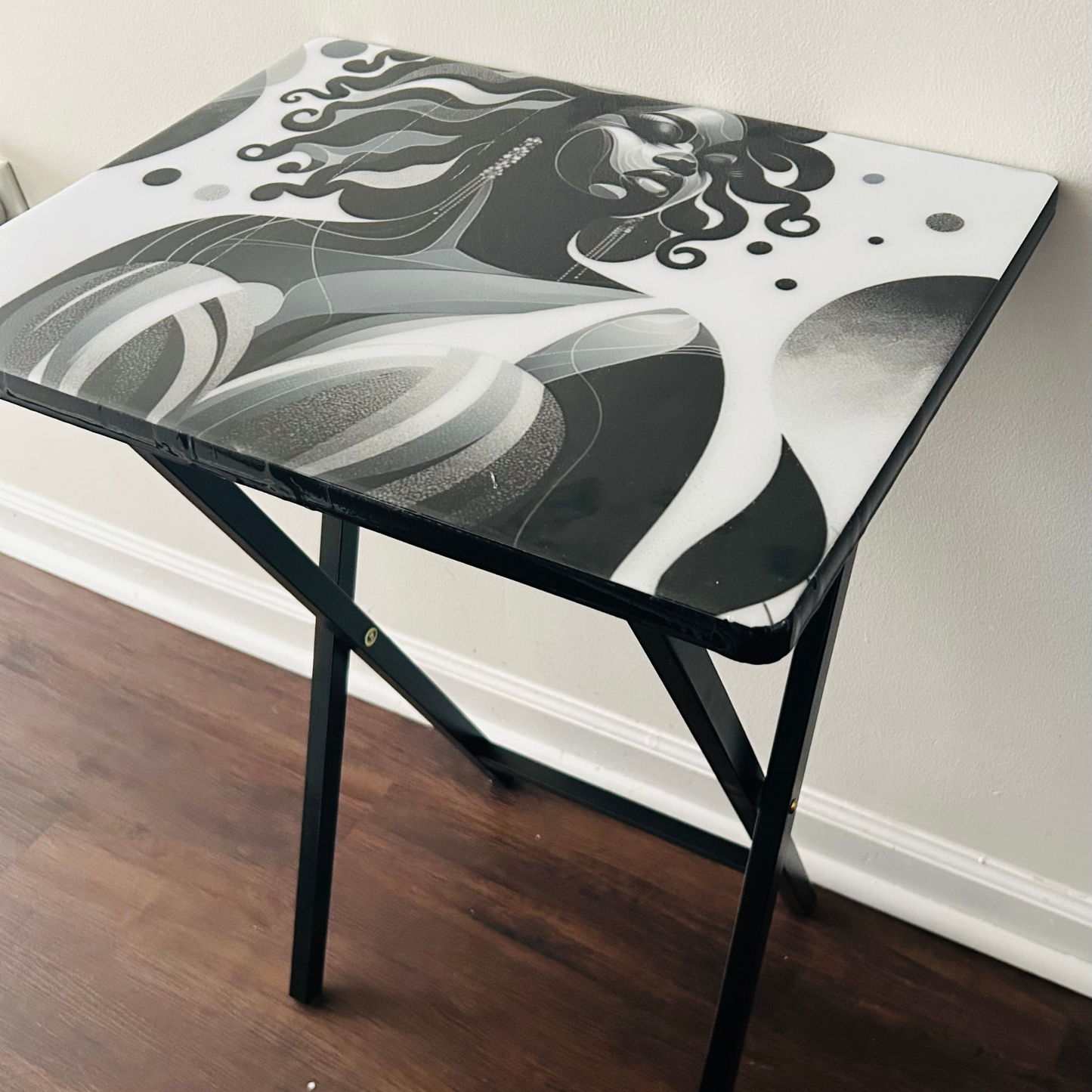 Black and White Goddess Tray Table-Epoxy Covered