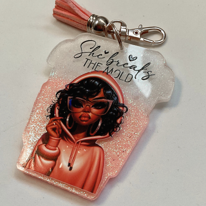 She Breaks the Mold – Resin Glitter Keychain