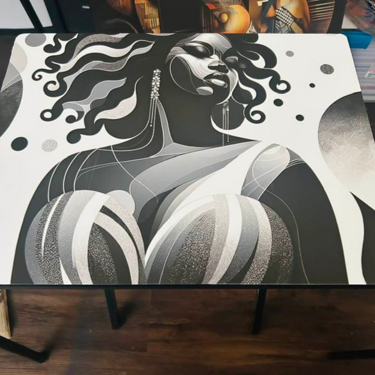 Black and White Goddess Tray Table-Epoxy Covered