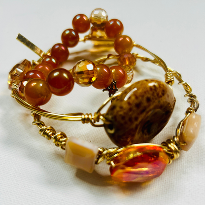 Golden Ember Bracelet Set – Handmade Wire-Wrapped & Beaded Stack