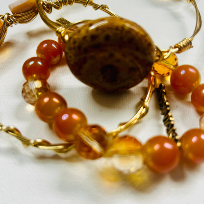 Golden Ember Bracelet Set – Handmade Wire-Wrapped & Beaded Stack