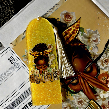 Believe – Faith-Inspired Glitter Resin Bookmark