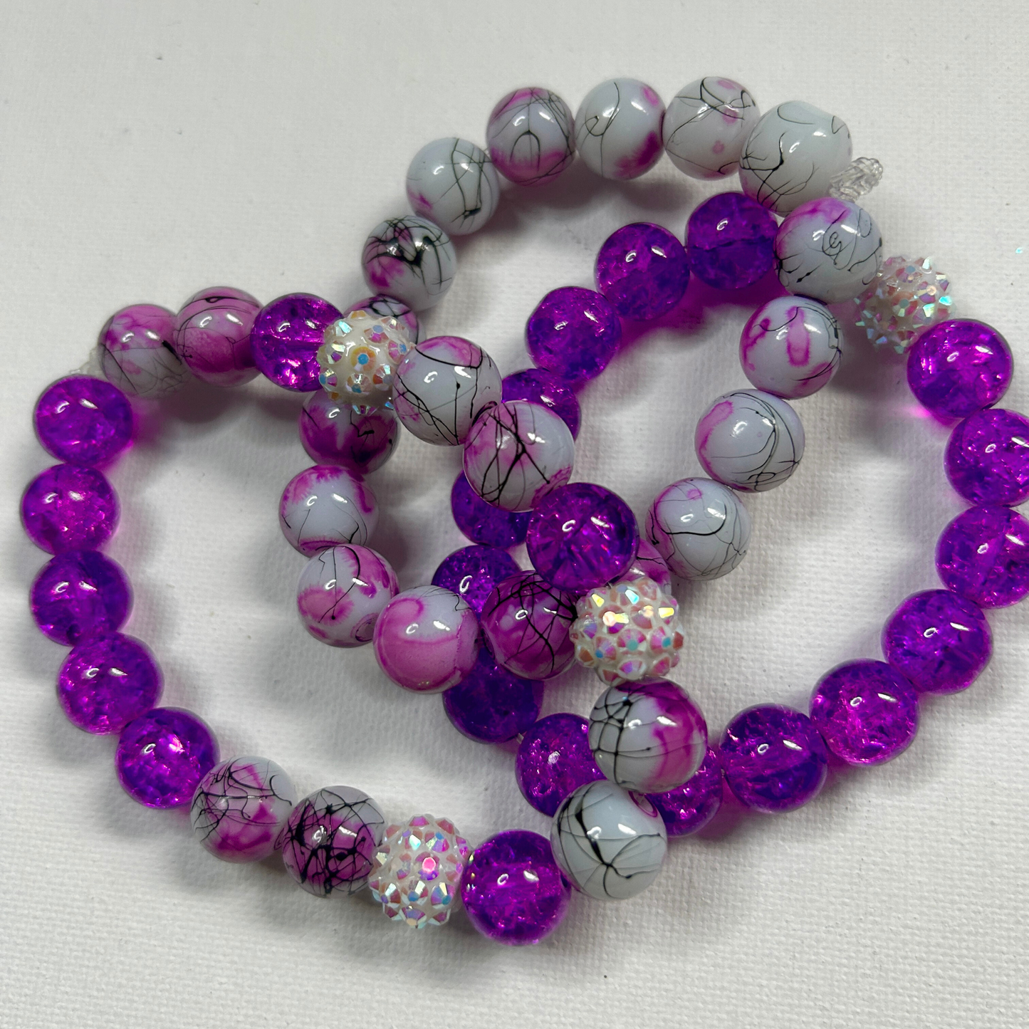 Royal Radiance Beaded Bracelet Set – Purple Crackle & Marble Swirl