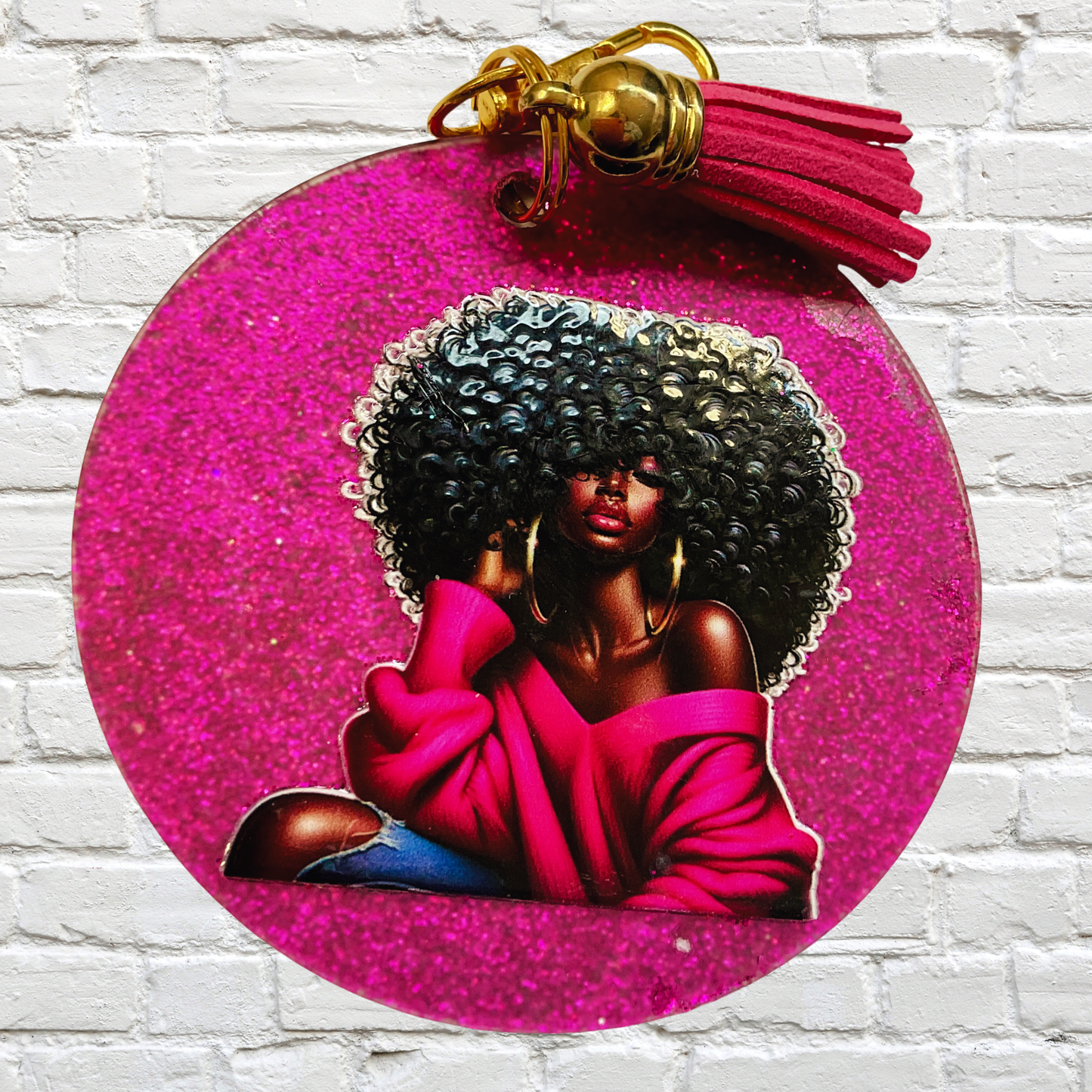 Curly Queen Keychain – Hot Pink Power Edition