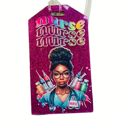 Bold Nurse Luggage Tag – “Nurse. Nurse. Nurse.” Hot Pink Glitter Edition