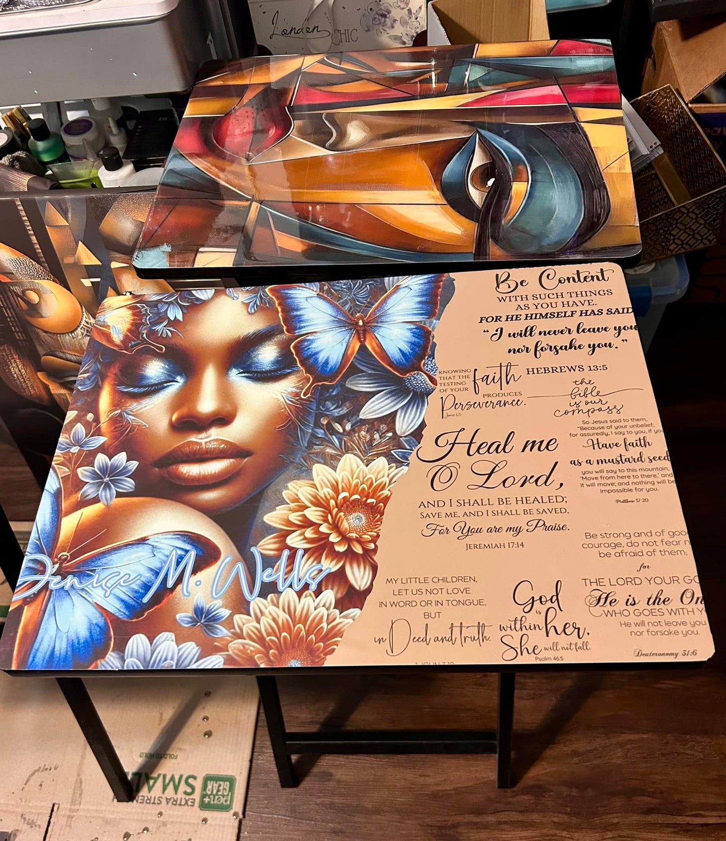 Blue Butterfly w/Scriptures Epoxy Tray Table