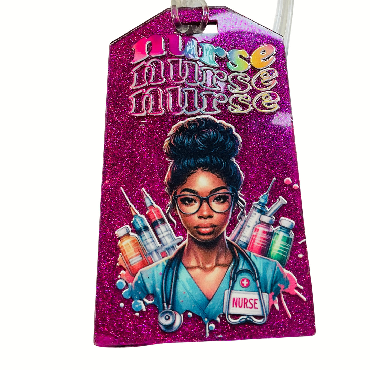 Bold Nurse Luggage Tag – “Nurse. Nurse. Nurse.” Hot Pink Glitter Edition