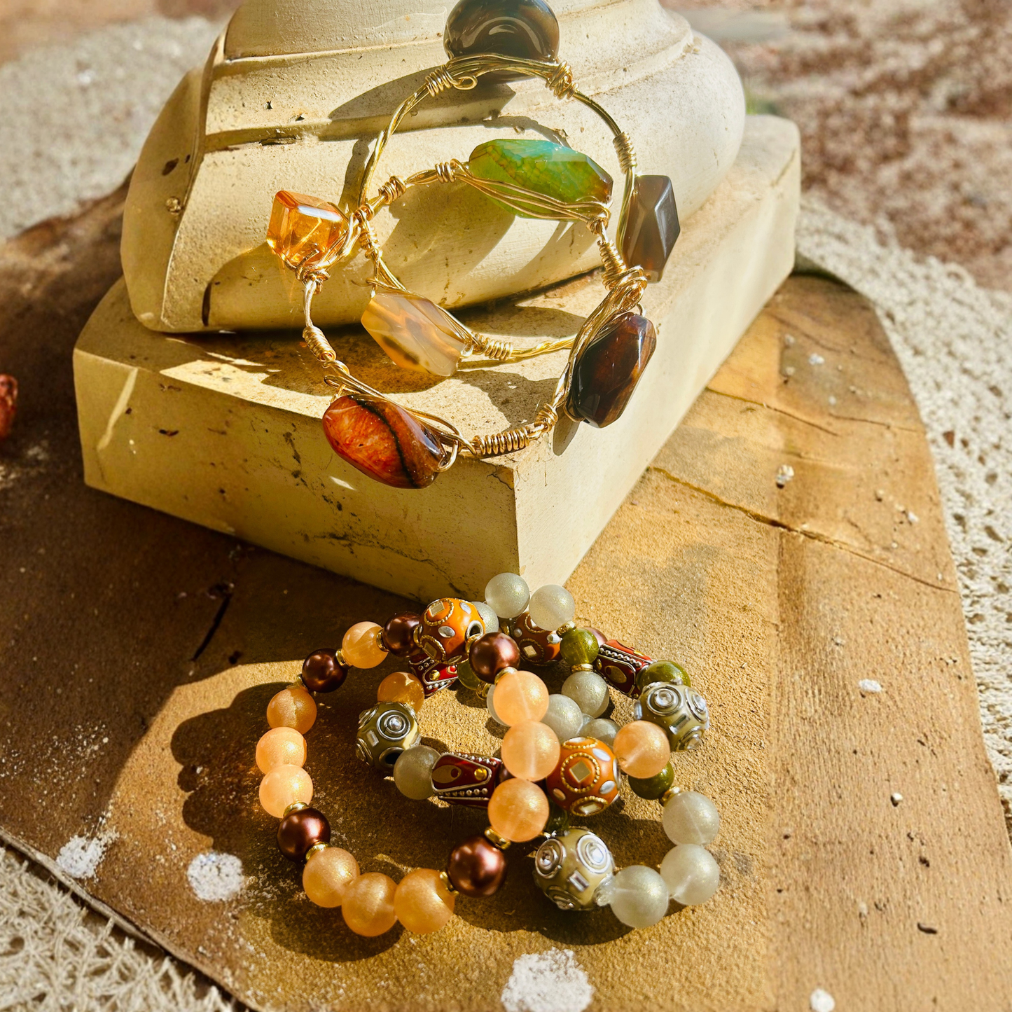 Earthbound Elegance – Handcrafted Gemstone Bracelet Stack