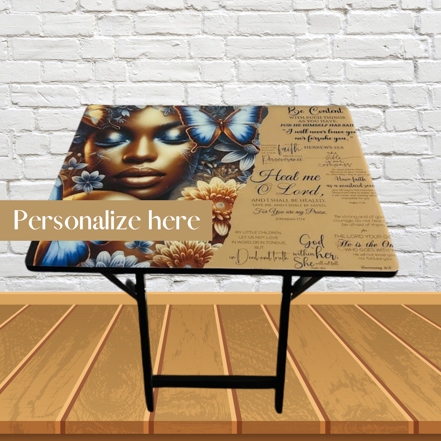 Blue Butterfly w/Scriptures Epoxy Tray Table