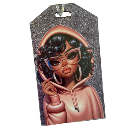 Bold in Blush – Pink Hoodie Glitter Luggage Tag