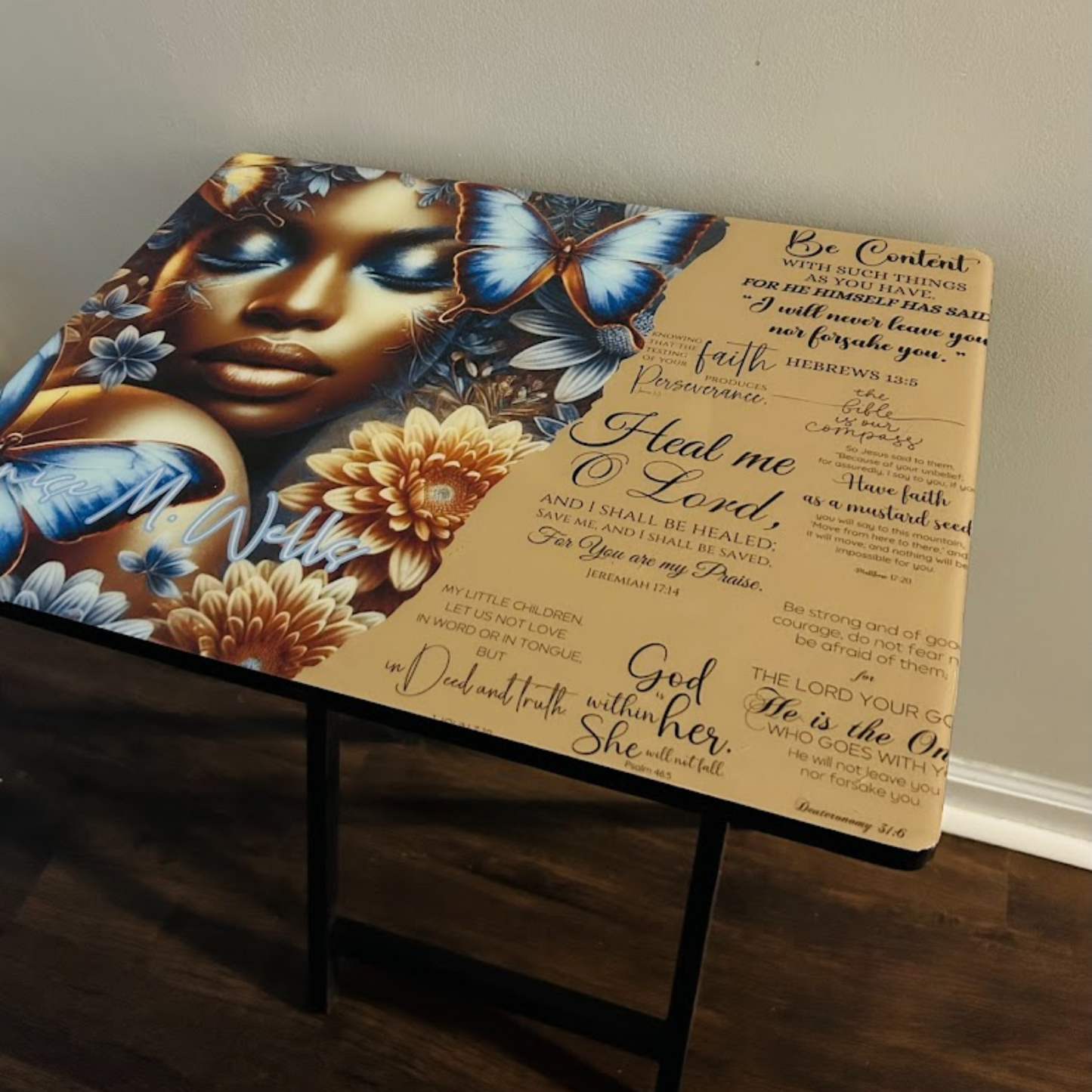 Blue Butterfly w/Scriptures Epoxy Tray Table