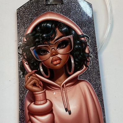 Bold in Blush – Pink Hoodie Glitter Luggage Tag