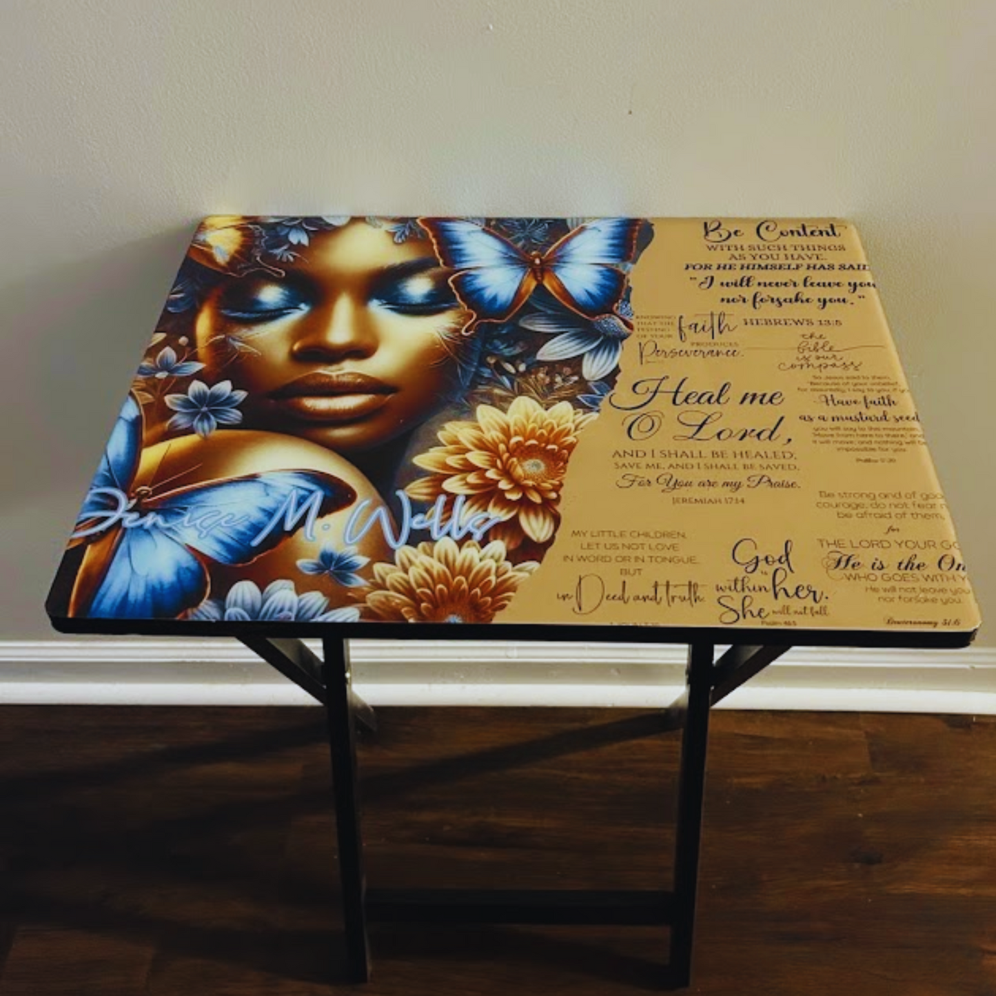 Blue Butterfly w/Scriptures Epoxy Tray Table