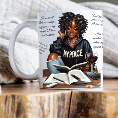 My Peace Affirmation Mug – Empowered Woman & Journaling Art