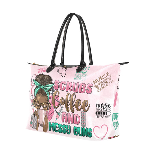 Nurse-Themed Bag: Scrubs, Coffee, and Messy Buns Design